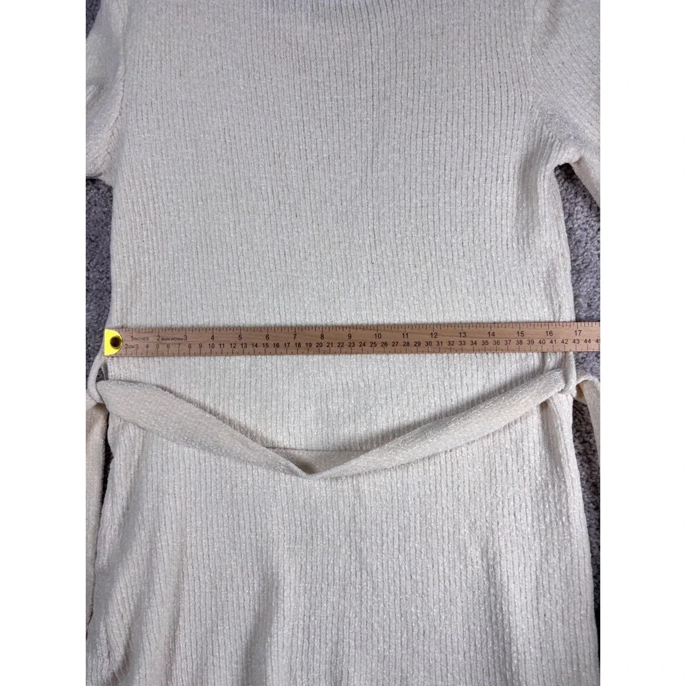 FAVLUX FASHION‎ Cream Ribbed Balloon Sleeve Sweater Dress Belted Size Small